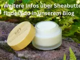 Ein Glas Sheabutter neben einem Holzdeckel. Achtung: Sheabutter trocknet Haare aus, mehr Infos im Blog.