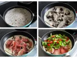 Przygotowanie piadiny z serem brie, oliwkami i szynką parmeńską, a na koniec dodatek świeżej sałatki i pomidorków.