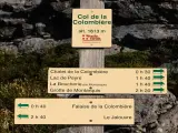 Panneau indicateur au Col de la Colombière (alt. 1613m), indiquant des sentiers et leurs temps de parcours. Un dénivelé est la différence d'altitude entre deux points.