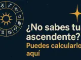 Rueda zodiacal con el sol en el centro. Texto: "¿No sabes tu ascendente? Puedes calcularlo aquí".