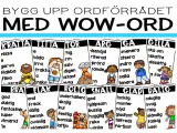 Roliga bilder att rita som visar ord som "krattar", "tittar", "arg", "glad" och "elak" med illustrationer.