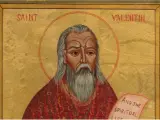 Ikona przedstawia św. Walentego z siwą brodą i włosami, trzymającego zwój. To ilustracja do legendy o świętym Walentym dla dzieci.