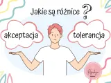 Postać z rozłożonymi rękami zastanawia się nad różnicą między akceptacją a tolerancją.