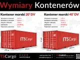 Porównanie wymiarów kontenerów morskich 20' i 40' DV. Długość całkowita 5,90 m vs 12,03 m.