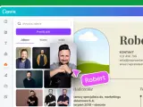 Tworzenie nowoczesnego CV w Canvie. Widok edytora z panelami do dodawania zdjęć i tekstu.