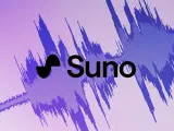 Logo Suno na tle fioletowej fali dźwiękowej. Słyszysz ten sus sound?