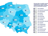 Mapa Polski z zaznaczonymi województwami i literami, które oznaczają ich **eop rejestracja**. Objaśnienie liter znajduje się po prawej stronie.
