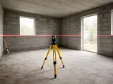 Laser krzyżowy na statywie wyznacza linię na ścianach z bloczków. Czy najpierw tynki czy wylewki? To pytanie, na które odpowiedź pomoże wyznaczyć ten laser.