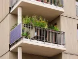 Po wypadkach, kto kontroluje stan techniczny balkonów w starych blokach? Ten balkon z panelami słonecznymi i kwiatami wygląda na zadbany.