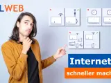 Mann erklärt, wie man das Internet schneller machen kann, indem man Geräte richtig verbindet und überlastete WLAN-Netzwerke vermeidet.