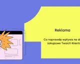 Ręka trzymająca megafon, z którego wydobywa się dźwięk, symbolizuje reklamę. Obok tekst: "Reklama. Co naprawdę wpływa na decyzje zakupowe Twoich Klientów?".