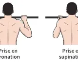 Comparaison de la prise en pronation et supination pour un exercice de traction. La pronation traction sollicite différemment les muscles du dos.