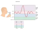Grafika pokazuje badanie spirometrii z wykresem objętości płuc i tabelą spirometria normy.