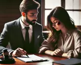 Avvocato con cliente ferita. Lei dice: "mia moglie mi picchia". Lui la ascolta con compassione.