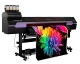 Drukarka Mimaki UCJV330-160 z tuszami UV, gotowa do tworzenia żywych wydruków, np. kolorowego kwiatu.