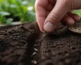 Main d'une personne semant des graines de carottes dans la terre. Le moment idéal pour savoir quand semer les carottes d'hiver.