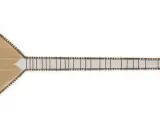Un bouzouki en bois clair, orné d'une découpe en forme de piment, prêt à faire vibrer ses cordes.