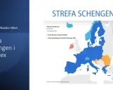 Mapa Europy z zaznaczonymi krajami strefy Schengen, UE i krajami kandydującymi.