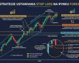 Wykres analizy strategii stop loss na rynku Forex. Pokazuje różne metody ustawiania stop loss, w tym wskaźnik ATR, oraz analizę punktów wsparcia i oporu.