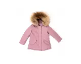 Giacca rosa con cappuccio bordato di pelliccia, perfetta per il tuo woolrich neonato.