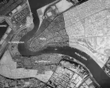 Luftaufnahme von Dubai vor 100 Jahren: Deira, Al Bastakiya, Al Shindagha und Port Rashid am Dubai Creek.