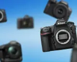 Wybór aparatu lustrzanki: kilka modeli Nikon w powietrzu, w tym D850.