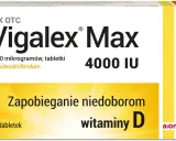 Opakowanie leku Vigalex Max, 4000 IU, 60 tabletek. Zapobiega niedoborom witaminy D.