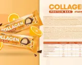 Pomarańczowy baton proteinowy z kolagenem, z kawałkami czekolady i pomarańczy. Idealna przekąska, gdy liczy się mieszanka krakowska kcal.