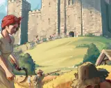 Bauern ernten auf einem Feld vor einer Burg. Dies illustriert die **feudalismus definition**: eine Gesellschaftsordnung mit Adel, Klerus und Bauern.