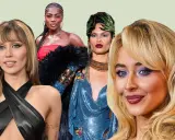 Miley Cyrus, a woman with braids, and two other women with bold makeup and fashion embody a glamorous, yet clean girl aesthetic.
