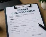 Wniosek o urlop siła wyższa. Dokument zawiera dane pracownika i informacje o wnioskowanym urlopie.