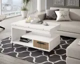 Mesa elevable con motor, ideal para tu sala. Con compartimentos y diseño moderno.