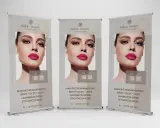 Tanie rollupy dla salonu piękności z makijażem permanentnym. Promocja usług brwi, oczu, ust, laminacji i stylizacji rzęs.