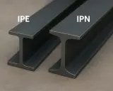 Dos perfiles de acero, IPE e IPN, muestran la diferencia entre viga IPE y IPN.