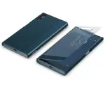 Dwa granatowe etui na telefon, jedno z widocznym logo SONY, drugie z otwartą klapką na ekranie smartfona sony xperia xt mobile.