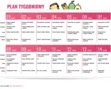 Plan tygodniowy: dieta płaski brzuch w 14 dni jadłospis. Tabela z posiłkami na każdy dzień, od śniadania po kolację.