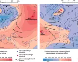Mapy pokazują, gdzie jest wyższe ciśnienie w górach czy nad morzem. Wyż Azorski i Wschodniopółnocnoatlantycki wskazują na wyższe ciśnienie.