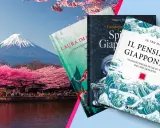 Libri ambientati in Giappone, con il Monte Fuji e ciliegi in fiore sullo sfondo. Un invito a scoprire la cultura nipponica.