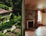 Villa Frescot: esterni lussureggianti e interni con camino e carta da parati floreale.