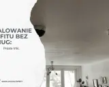 Malowanie sufitu bez smug: proste triki. Jasny sufit z widocznymi lampami i tekstem.