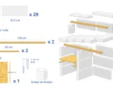 Schéma de montage d'une structure en béton cellulaire : blocs, mortier colle, tasseaux, panneau OSB, vis et enduit de finition. Idéal pour une cuisine en béton cellulaire.