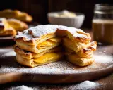 Délicieux millefeuilles à la crème, résultat d'une cuisson pâte feuilletée au four parfaite. Saupoudrés de sucre glace.
