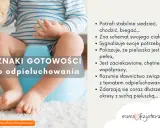 Dziecko siada na nocnik, gotowe do nauki samodzielności. Widoczne oznaki gotowości do odpieluchowania.