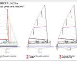 Trois versions du voilier Souriceau 4.75m : standard, dériveur rétractable, ou quille en V.