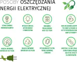 Grafika pokazuje, jak oszczędzać prąd: używaj żarówek energooszczędnych, wyłączaj światło, uruchamiaj pralkę i zmywarkę tylko gdy są pełne, wyjmuj ładowarkę z gniazdka.