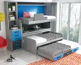 Solución ingeniosa: 3 camas en poco espacio, con literas y cama nido, ideal para habitaciones juveniles.