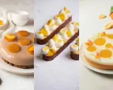 Idées pour que mettre sur un fond de tarte aux fruits : tartelettes rondes et rectangulaires garnies de crème, fruits et fleurs.