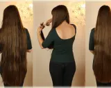 Frauen mit langen Haaren, die sich entscheiden, ihre Haare selber zu schneiden.