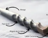 Broca con mango, punta y hélice, lista para hacer un agujero.