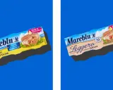 Due scatolette di tonno Mareblu, una all'olio d'oliva e l'altra "Leggero", con immagini di questa specie di tonno.